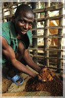 Happy villager with crushed rock to extract gold from / Ben Ben