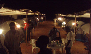 Geological camp by nightfall. Gblita