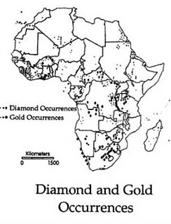Concentrations of gold and diamonds in Africa
