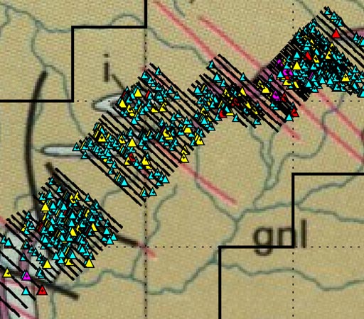 Part of Liberty Geochem sampling map of 35 km long strike zone / Kuobahn